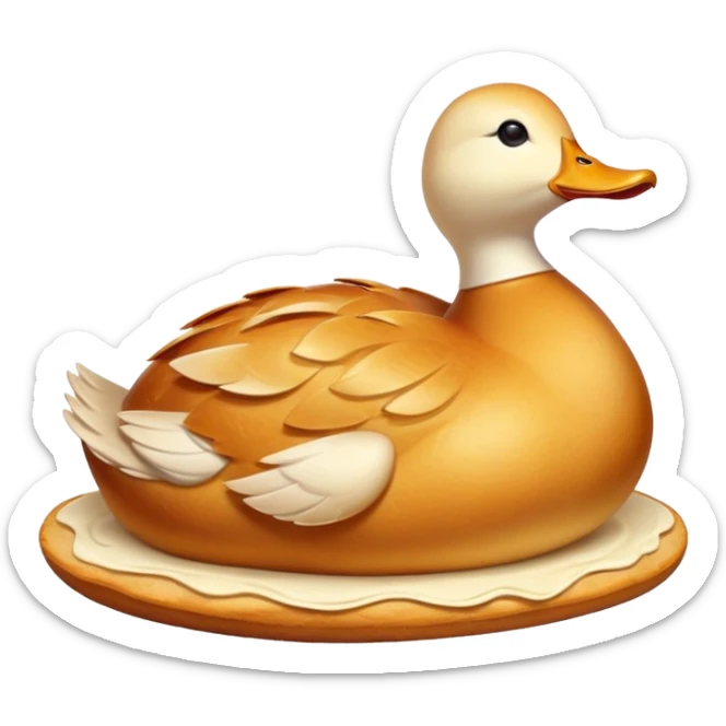 freshly baked bread in the shape of a duck, steaming hot, golden crust sticker