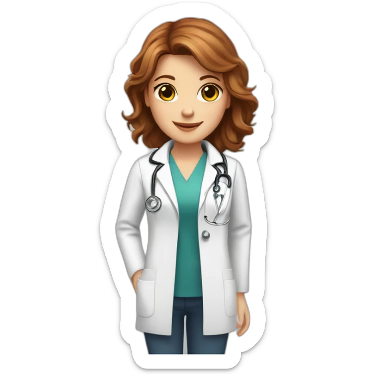 White doctor girl, chestnut hair, hazel eyes, with a bouquet of roses sticker