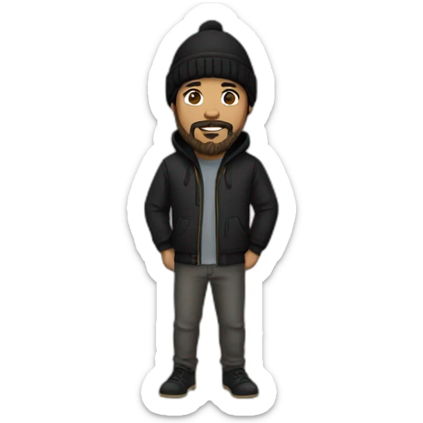 guy black hoodie light brown skin fishing beanie and mustache and beard black hair sticker