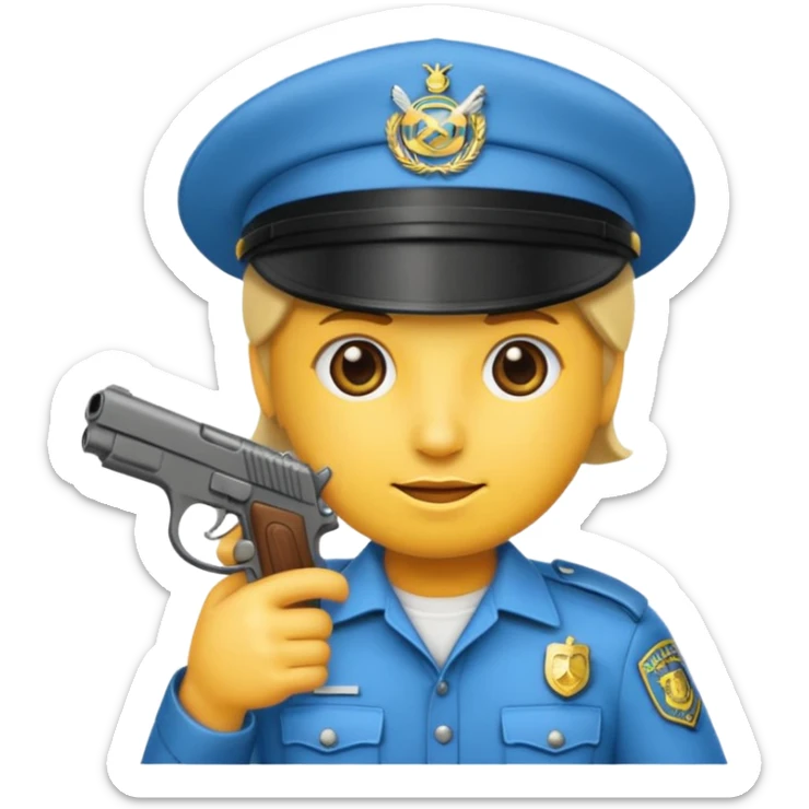 Un emojis con una gorra de lado una pistola y lanbro qué no sea un policía  sticker