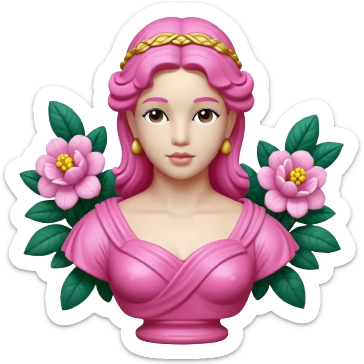 Jeff Koons style pink Grecian bust sculpture in a floral garden  sticker