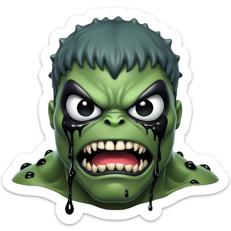 Symbiote-infected Hulk, green monster covered in black alien goo with white eyes sticker