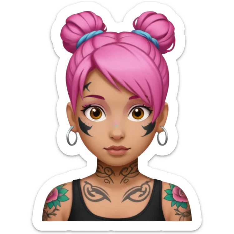 pink hair single bun and lots of face tattoo girl sticker