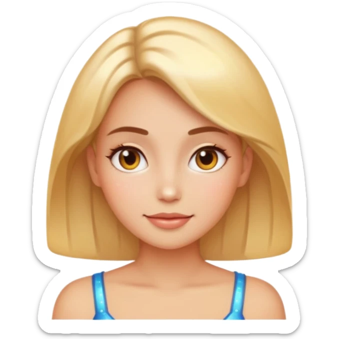 glowing woman face, natural skin, sparkles around, calm and healthy look, emoji style sticker