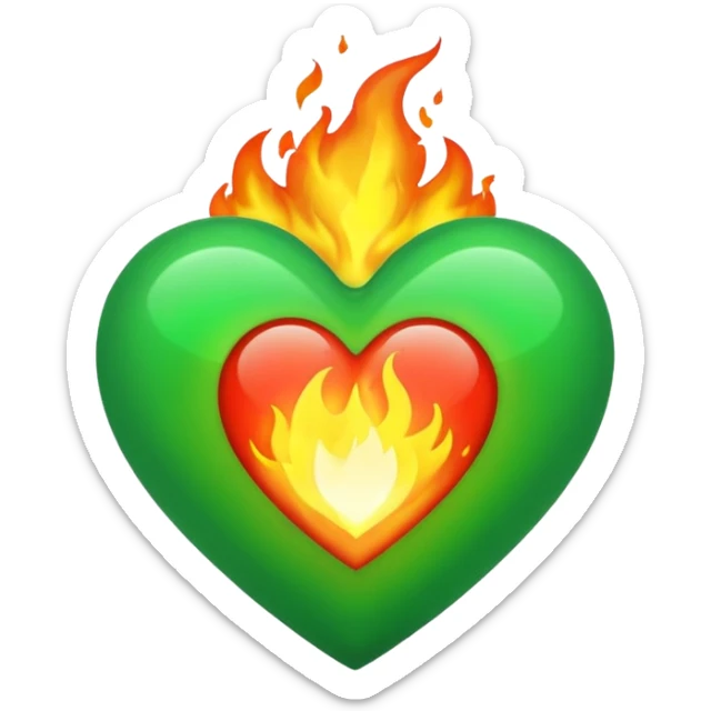 Take the classic Apple "heart on fire" emoji but make it a green heart. sticker