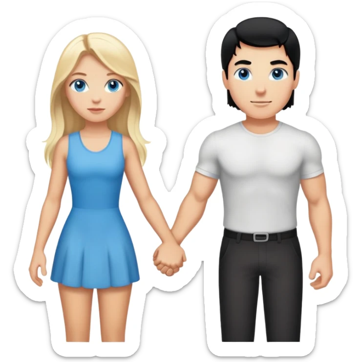 Buff and Tall white man with black hair and white girl with long blonde hair and blue eyes holding hands sticker