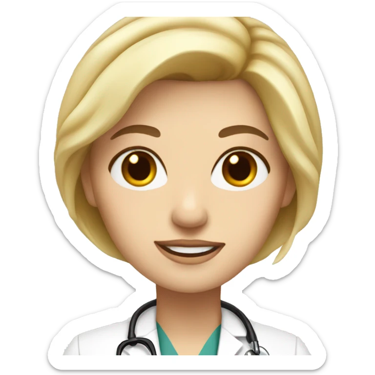 white skin female doctor, brown eyes, blonde hair sticker