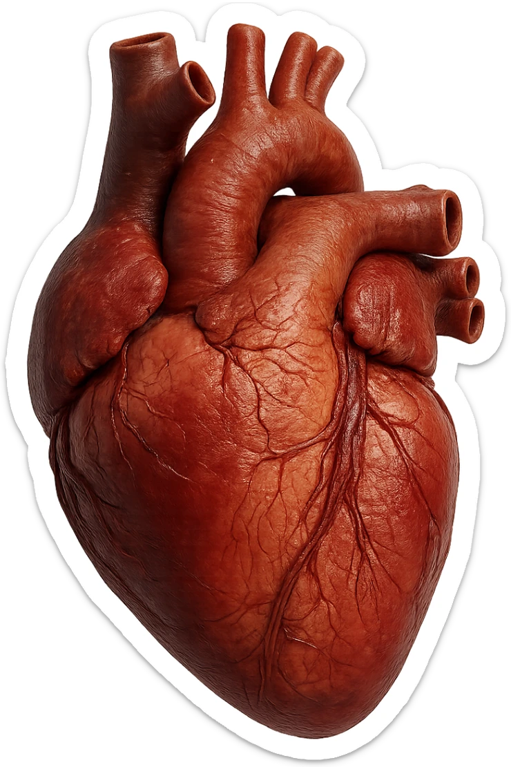 CUORE anatomico umano, iperrealistico 4k, isolato su sfondo bianco sticker