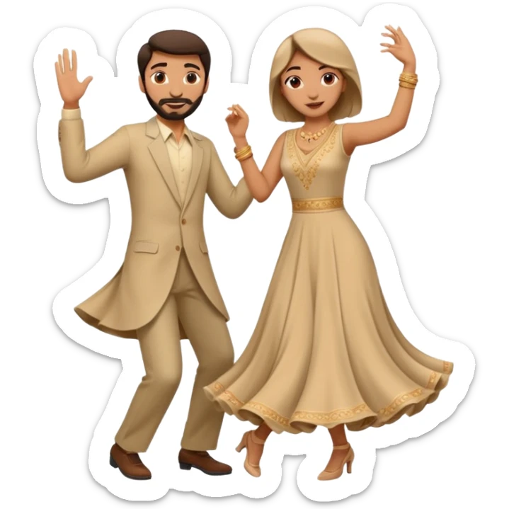 pakistani dancing man and woman fully clothed full body beige dress sticker