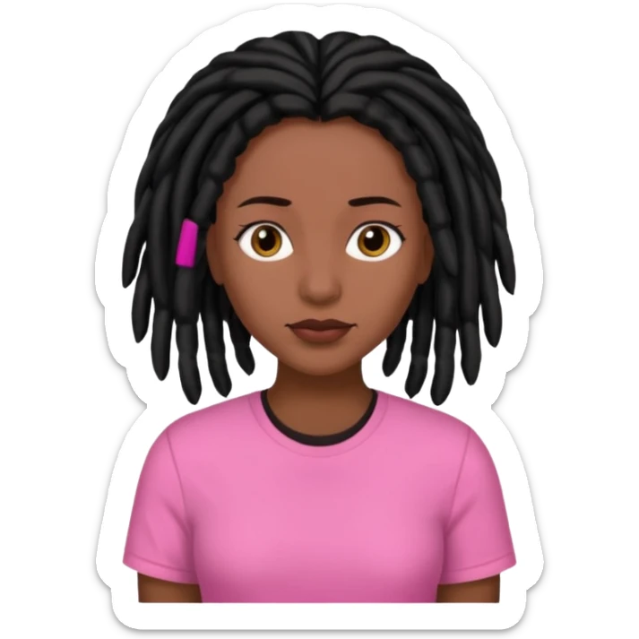 Woman dark brown skin with black locs pink shirt sticker