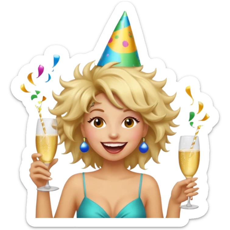 Funny, fast-talking, a little unpredictable. Life of the party vibes. woman with crazy hair
more dinamic emoji  sticker