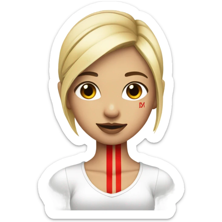 Blonde girl with bands with a red vertical line tattoo on wrist sticker