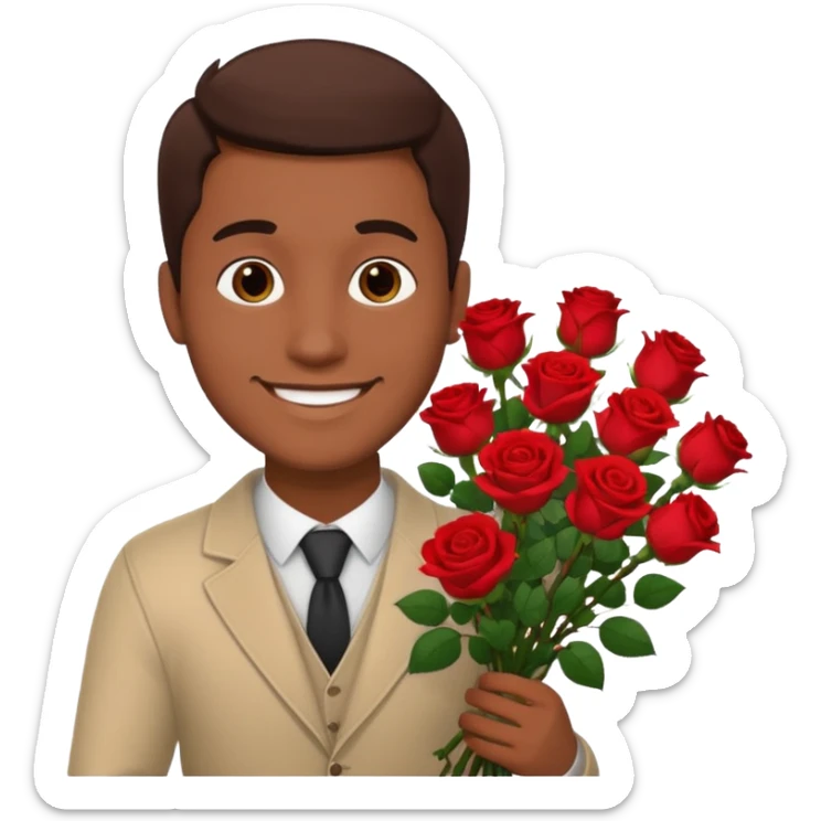Un homme blanc brun qui donne un bouquet de roses sticker