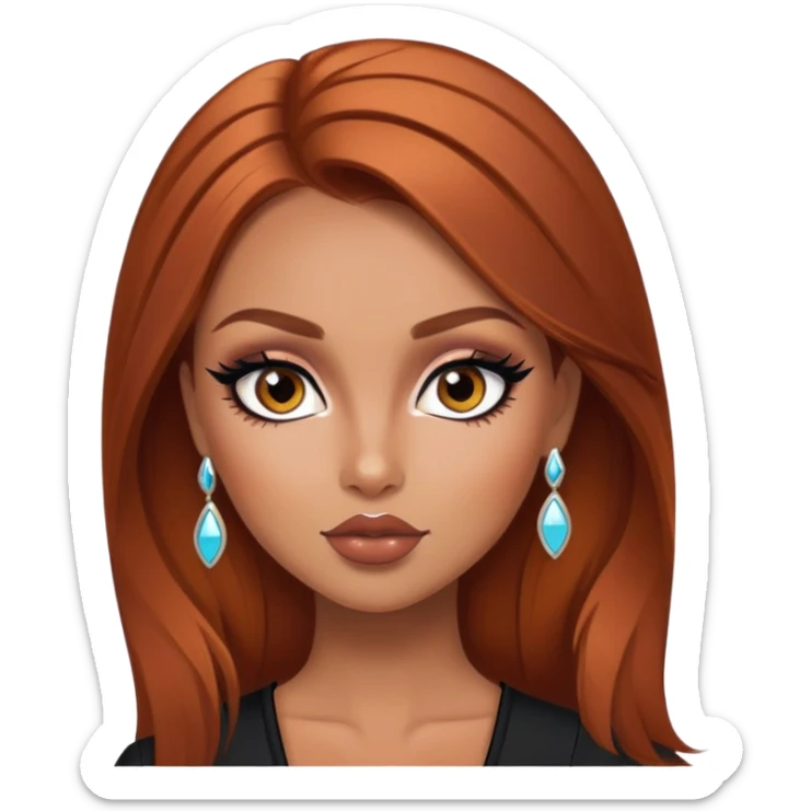 russian features, beauty, winred hair, tan skin,  eyes, pretty eyes, black eyeliner, pretty bratz baddie sticker
