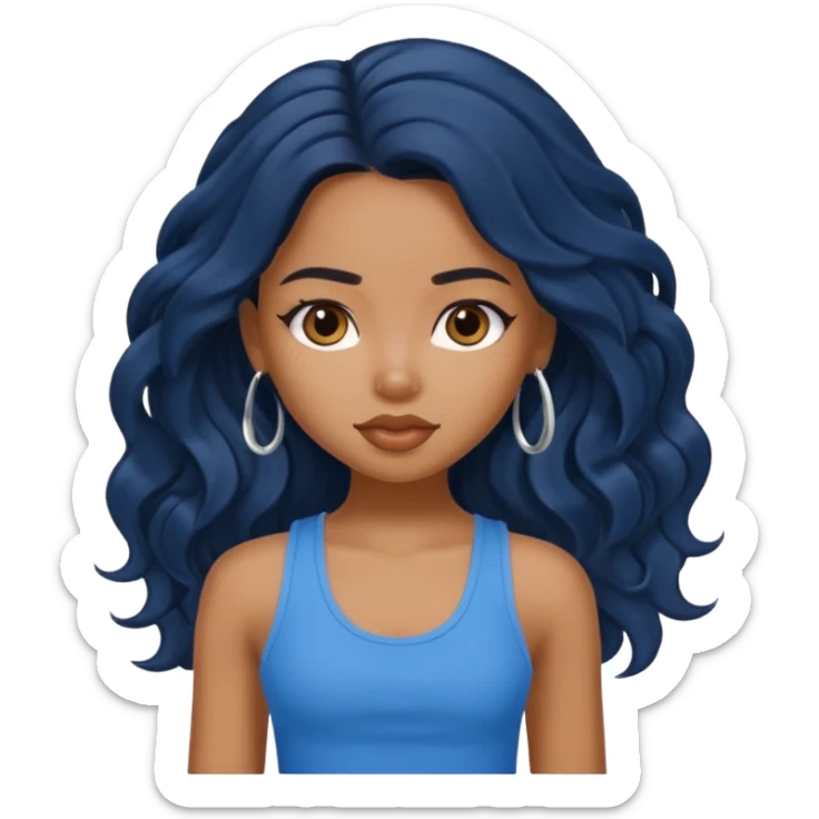 a pretty bratz brown girl with long wavy black color hair and a blue tank top on sticker