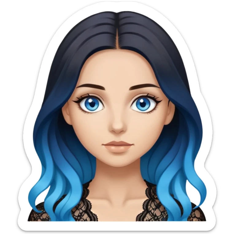 Beautiful Buxom-deep blue eyes-very long brunette to sky blue ombre hair-big juicy booty, wearing black lace, sfw sticker