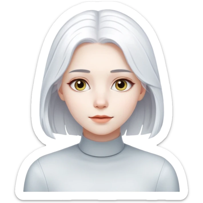 A young woman, but with white hair, named Gloria. She will be used as an artificial intelligence character on a website sticker
