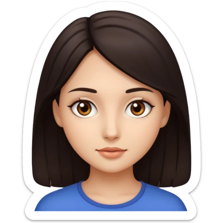 Make an emoji of a girl with smooth, radiant skin, dark hair and brown eyes sticker