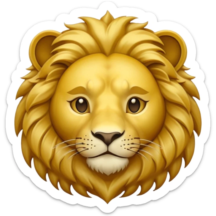 Pièce d’or ronde, style emoji, avec un grand “F” gravé au centre et la tête d’un lion détaillé en arrière‑plan, vue de face, design simple et lisible. sticker