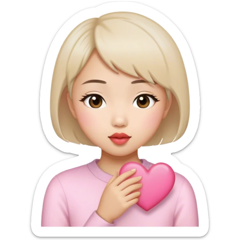 Short hair Asian girl kissing with pinky heart  sticker