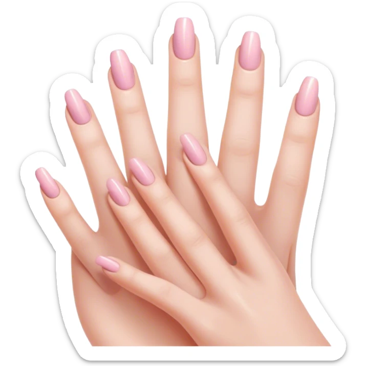 "Close-up of a delicate hand with soft pink or nude nail polish, slightly curved fingers, elegant and feminine style, subtle shine on nails." sticker