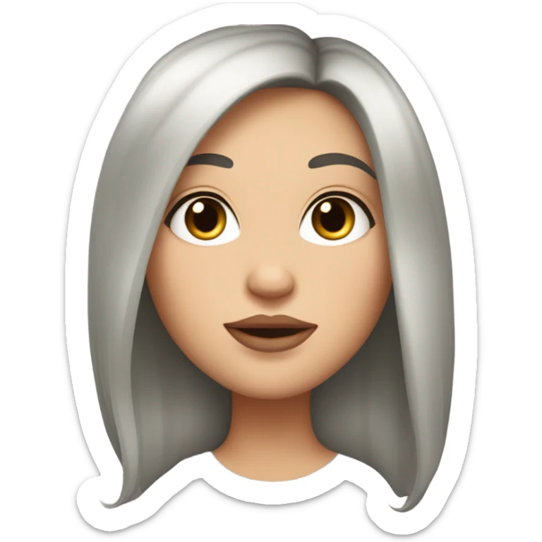 White girl with black thick waxy hair, middle hair parting and juicy lips sticker