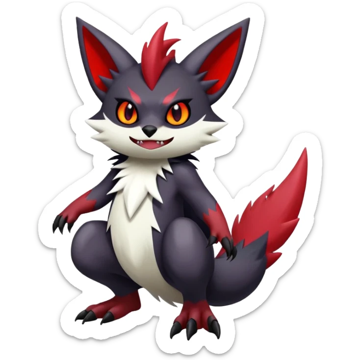Vampiric feral emo dark Zangoose-Litten-Noibat-Fakémon-hybrid-creature (full body) sticker