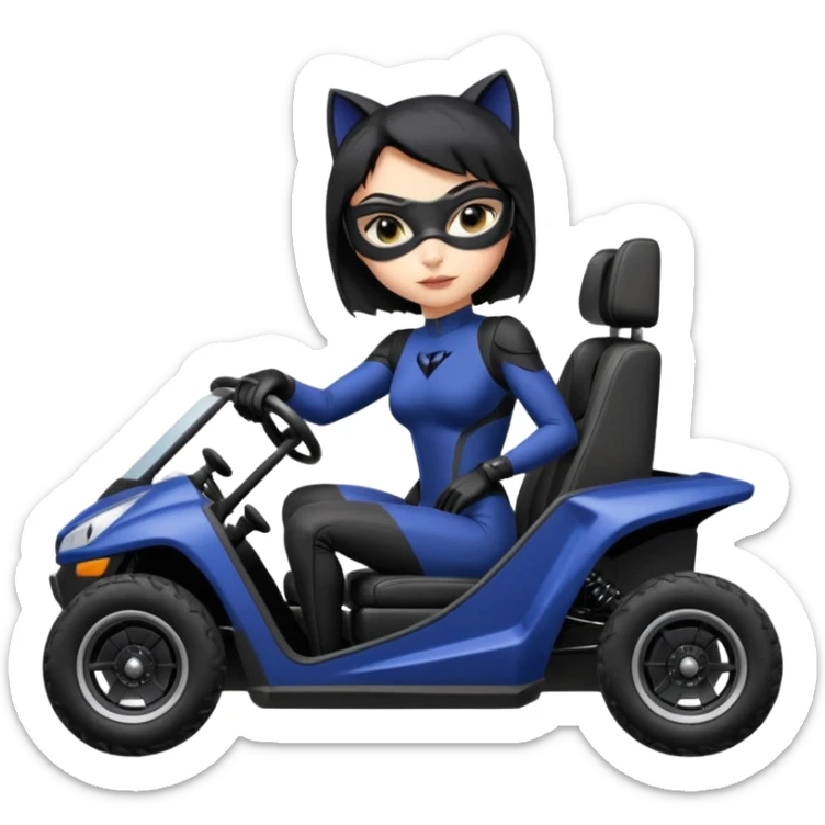 full size real-appearance road glowing racing sexy buxom CatWoman’s feminine midnight-colored tight outfit sixty’s tv show dark stealthy accurate sporty safe plush deluxe off-road pursuit drifting car lexus (black hair,reclining and relaxed torso and shoulders back against seat) rallycross kart  sticker