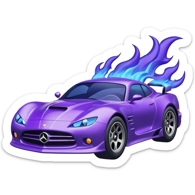 Purple car drifting with navy blue flames coming out of the rear tires. sticker