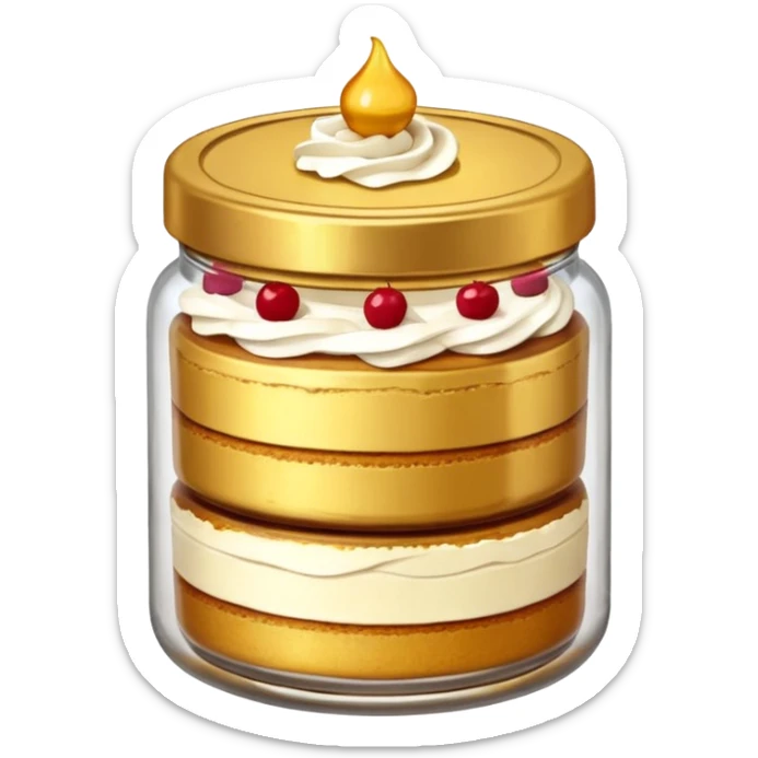 A layered little jar of cake that is gold I only want to be gold like I want the black background to be black. sticker