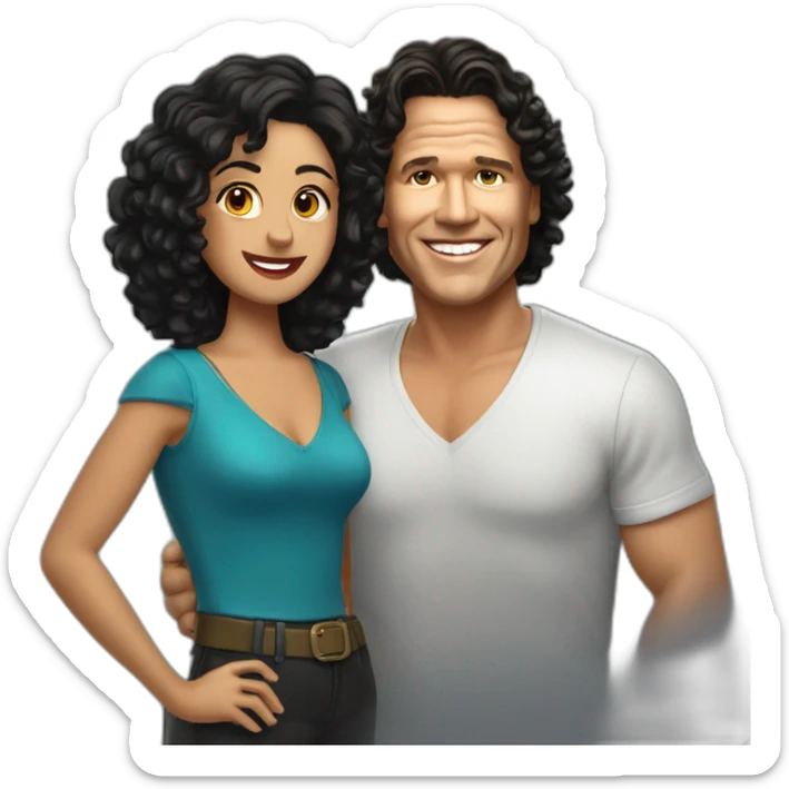 Carlos Vives with Colombian woman of 30's with short curly black hair sticker