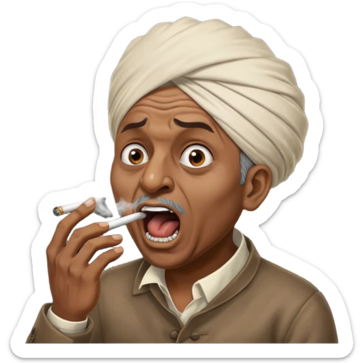 Emoji of Indian Gentleman named Delroy crasto absolutely screaming and foaming at the mouth while smoking through eyes sticker