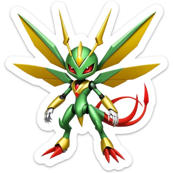 Cute Cool Edgy Shiny Futuristic Ethereal Legendary Kartana-Digimon-Scizor-hybrid full body  sticker