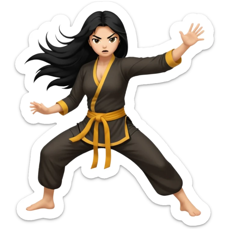 long black hair naked female big big boobs full body barefoot  ((black Thick pubic hair )) anger kung fu kicking sticker
