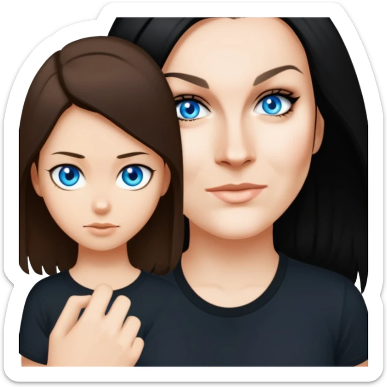 female, wearing black tshirt,  black hair sticker