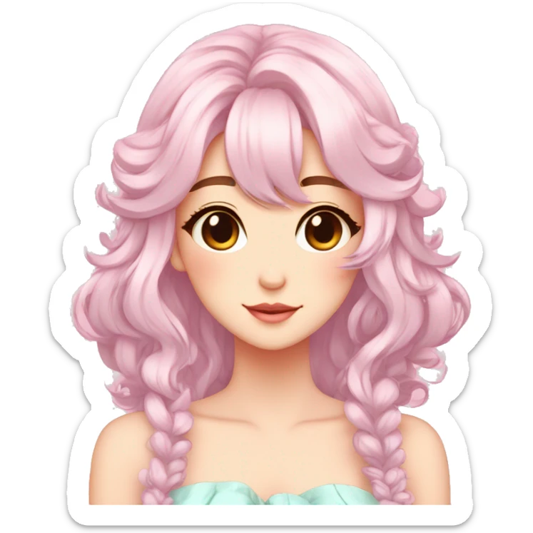 Gorgeous pastel anime style lady with blushing face and hair garnitures and pretty hair aesthetic trending style sticker