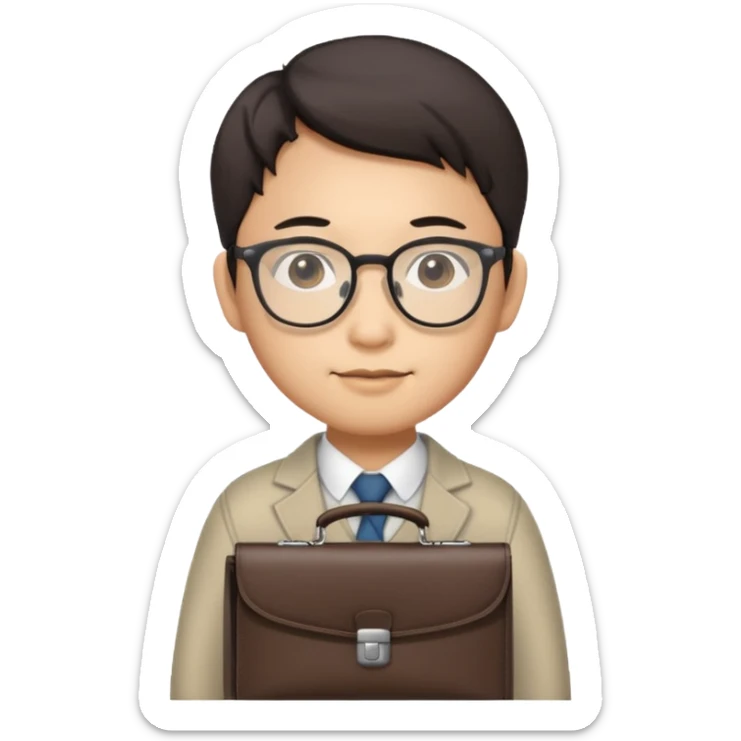 business person emoji, Asian person with glasses and a briefcase sticker