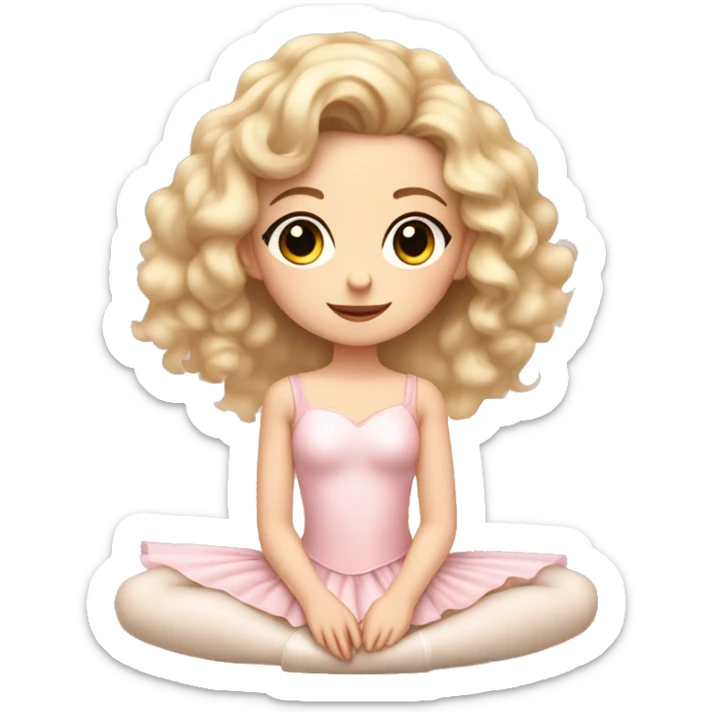 little girl with pale skin curly blonde hair and brown eyes wearing a light pink ballet outfit sitting on the floor sticker