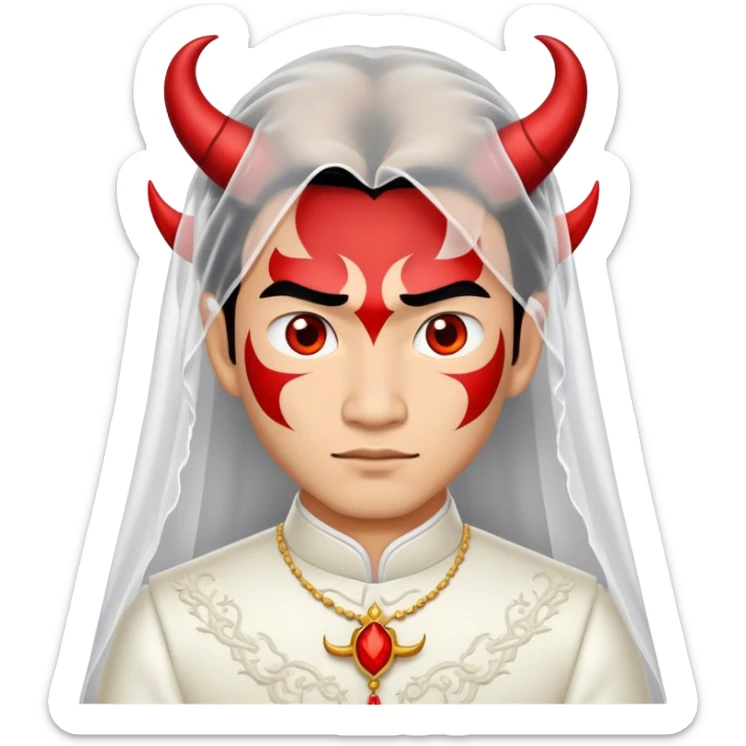 an asian male bride with the face of devil in wedding dress sticker