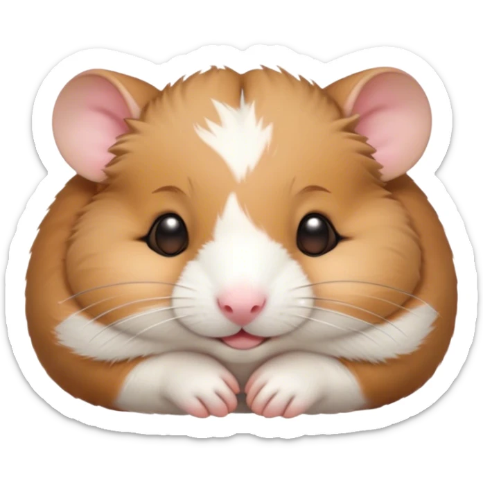 Meme-Worthy Cute Sleeping Brown and White Banded Hamster Portrait Emoji, Head resting peacefully with a contented smile, showcasing a delightfully compact build and a luxuriously soft banded fur of brown and white, eyes shut in a serene nap, Simplified yet hilariously adorable features, highly detailed, glowing with a soft, drowsy light, high shine, relaxed and utterly lovable, stylized with an air of playful laziness, bright and heartwarming, soft glowing outline, capturing the essence of a comically sleepy hamster, so meme-worthy it feels like it could instantly become the next viral sensation of adorable slumber! sticker