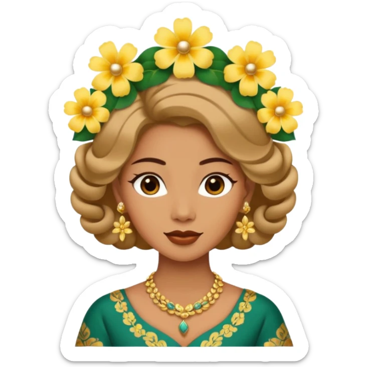 women with tan skin, wearing traditional Javanese hair with bouncy flowers, and wearing paes sticker