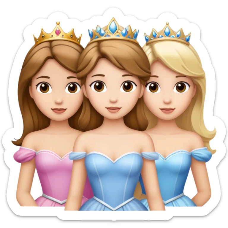 3 princesses, 2 with brown hair and 1 blonde sticker