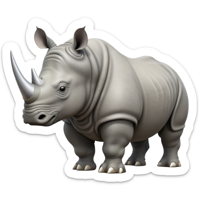cinematic-rhino--full-body-standing-emoji,-massive-armored-body-poised-powerfully,-thick-horn-curving-slightly-forward,-head-tilted-dramatically,-rough-grey-hide-covered-in-dust,-simplified-yet-realistic-focused-features sticker