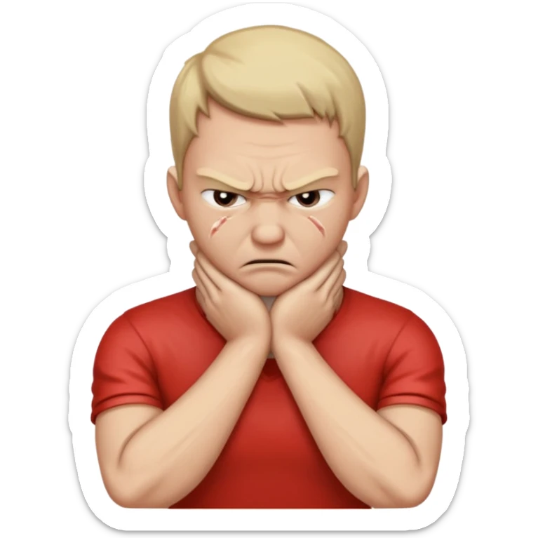 Grabbing throat with hands and looking angry with arms crossed and under chin, grabbing neck sticker