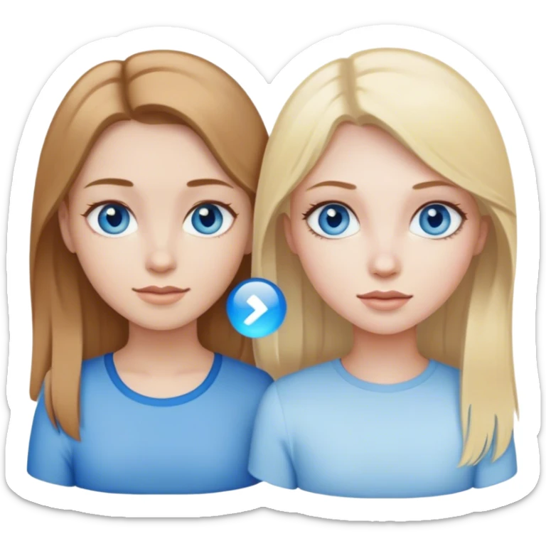 girl with light brown hair, fair skin and blue eyes next to girl with blonde hair, blue eyes and pale skin sticker