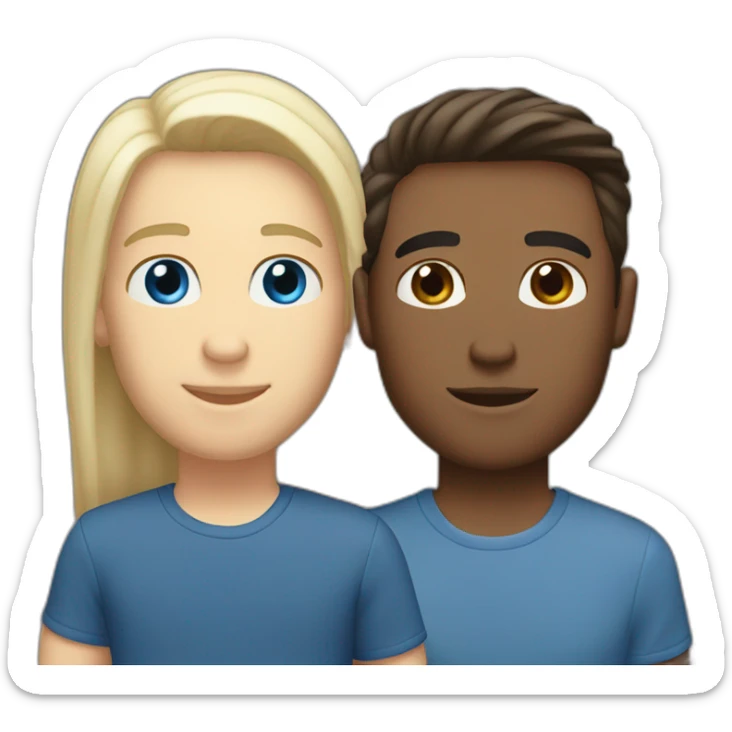 Gay couple, 1 guy brown straight hair brown eyes, 1 guy white blonde hair blue eyes sticker