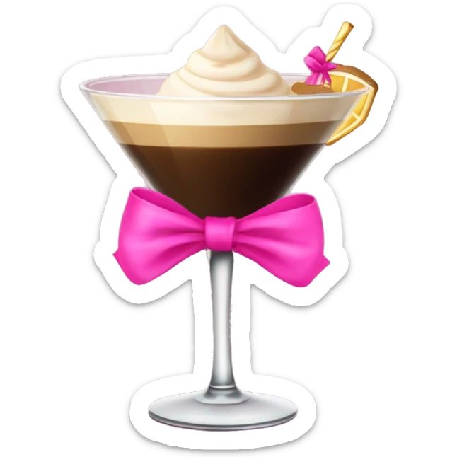 Espresso martini with a pink bow wrapped around the stand of the martini glass sticker