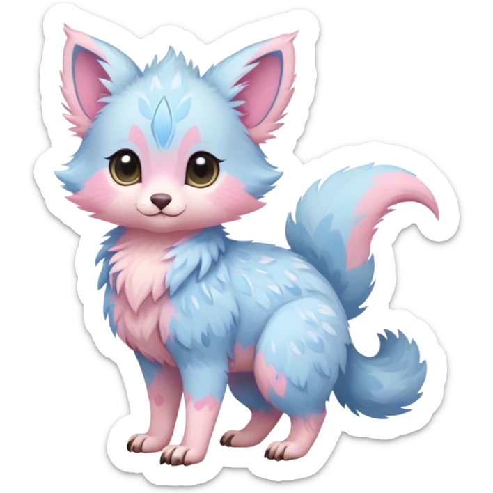 Feral Rare Fantasy cute pastel Vernid-Trico-species by LiLaiRa, markings, tufted ears, full body sticker