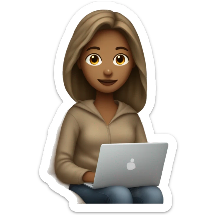 Cozy beige blanket dark blond hair girl with her coffee and laptop on the couch  sticker