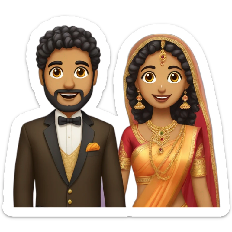 south indian girl with curly hair marrying south indian guy with straight hair and beard sticker